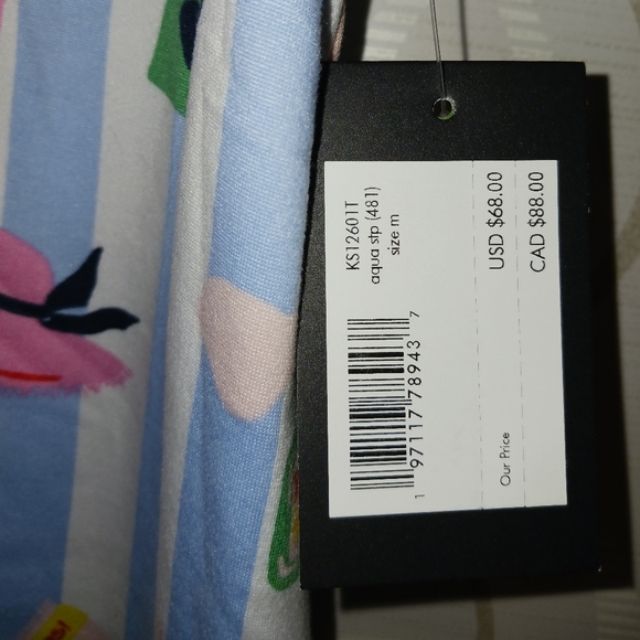 Kate Spade Aqua Stripe Pajamas Set PJ Shirt + Shorts Sleepwear KS12601T - Picture 2 of 16